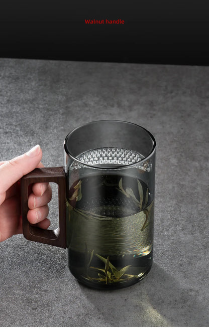Glass Coffee Mug with Wooden Handle – Transparent Tea Cup Kitchen Coffeeware