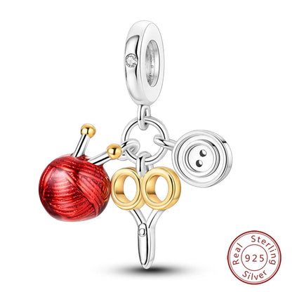 925 Sterling Silver Red Wine, Chili & Dumbbell Charm Bead – Fun DIY Jewelry