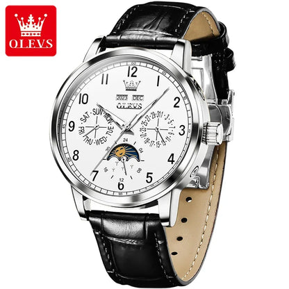 OLEVS 6698 Automatic Mechanical Watch – Luxury Leather Strap, Moon Phase, Waterproof