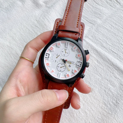 Fashion Retro Men's Quartz Wristwatches Luxury Man Watch PU Leather Business Watch Military Tactical Outdoor Sport Wristwatch - BeeTrendyShop.COM