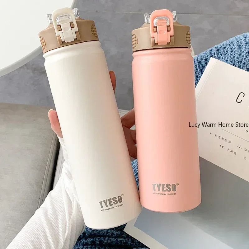 Thermal Water Bottle with Straw 600/750ML – Stainless Steel Hot & Cold Mug