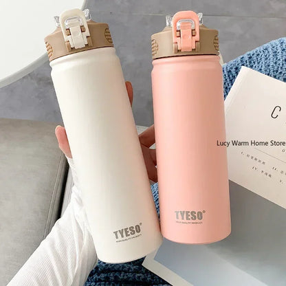 Thermal Water Bottle with Straw 600/750ML – Stainless Steel Hot & Cold Mug