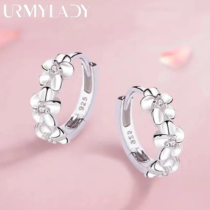925 Sterling Silver Zircon Flower Stud Earrings – Cute Crystal Jewelry for Women