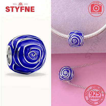 925 Sterling Silver Rose Pink Flower Zircon Charm Bead – DIY Jewelry Gift