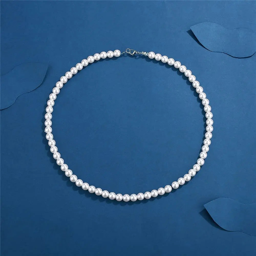 8MM Pearl Bead Strand Necklace – Handmade Unisex Jewelry for Women, Men & Girls