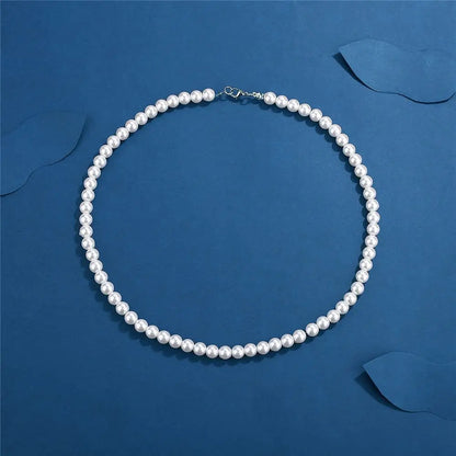 8MM Pearl Bead Strand Necklace – Handmade Unisex Jewelry for Women, Men & Girls