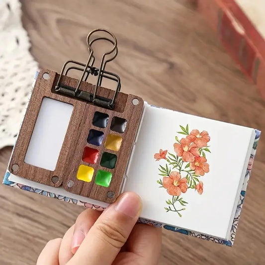 Empty Wooden Watercolor Palette Portable Mini Travel