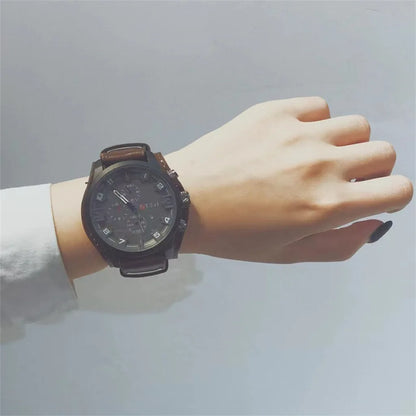 Fashion Retro Men's Quartz Wristwatches Luxury Man Watch PU Leather Business Watch Military Tactical Outdoor Sport Wristwatch - BeeTrendyShop.COM