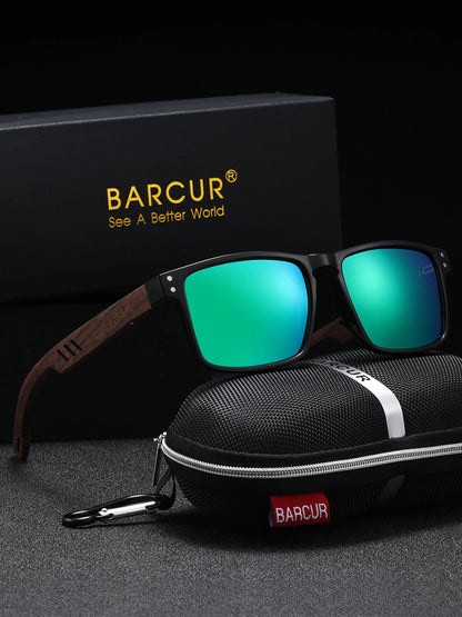 BARCUR Handmade Wood Sunglasses – Polarized UV400 Square Frame