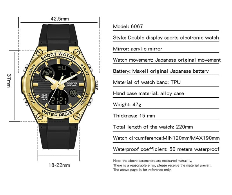 SANDA Brand G Style LED Digital Watch Women Sport Chronograph Lady Quartz Wristwatch 50m Waterproof Female Girl Electronic Clock