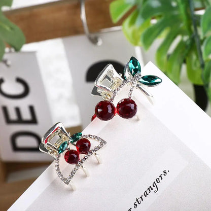 Mini Rhinestone Cherry Hair Claw Clip – Korean Style Sparkle Hairpin for Women