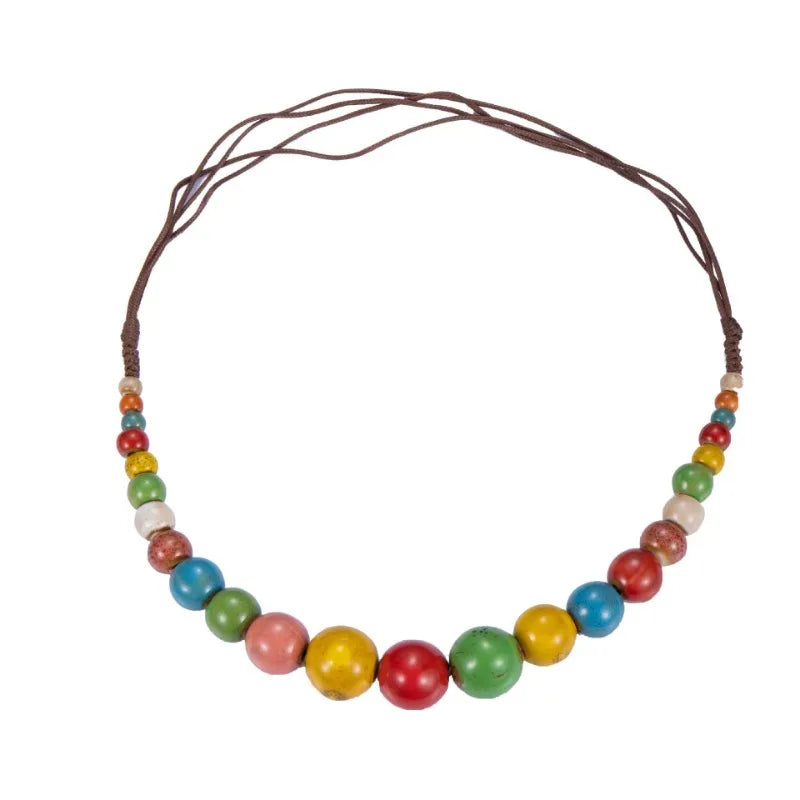 Colorful Handmade Ceramic Necklace – Multilayer Boho Beaded Jewelry
