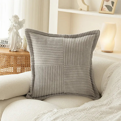 Corduroy Striped Throw Cushion Cover 45x45cm – Splicing Pillowcase for Sofa, Bed & Living Room