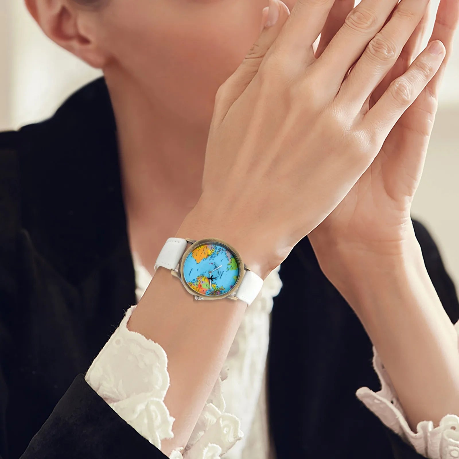 Fashion Global World Map Plane Denim Fabric Band Watch Casual Men Women Wristwatches Quartz Watch Gift Horloges Relógio - BeeTrendyShop.COM
