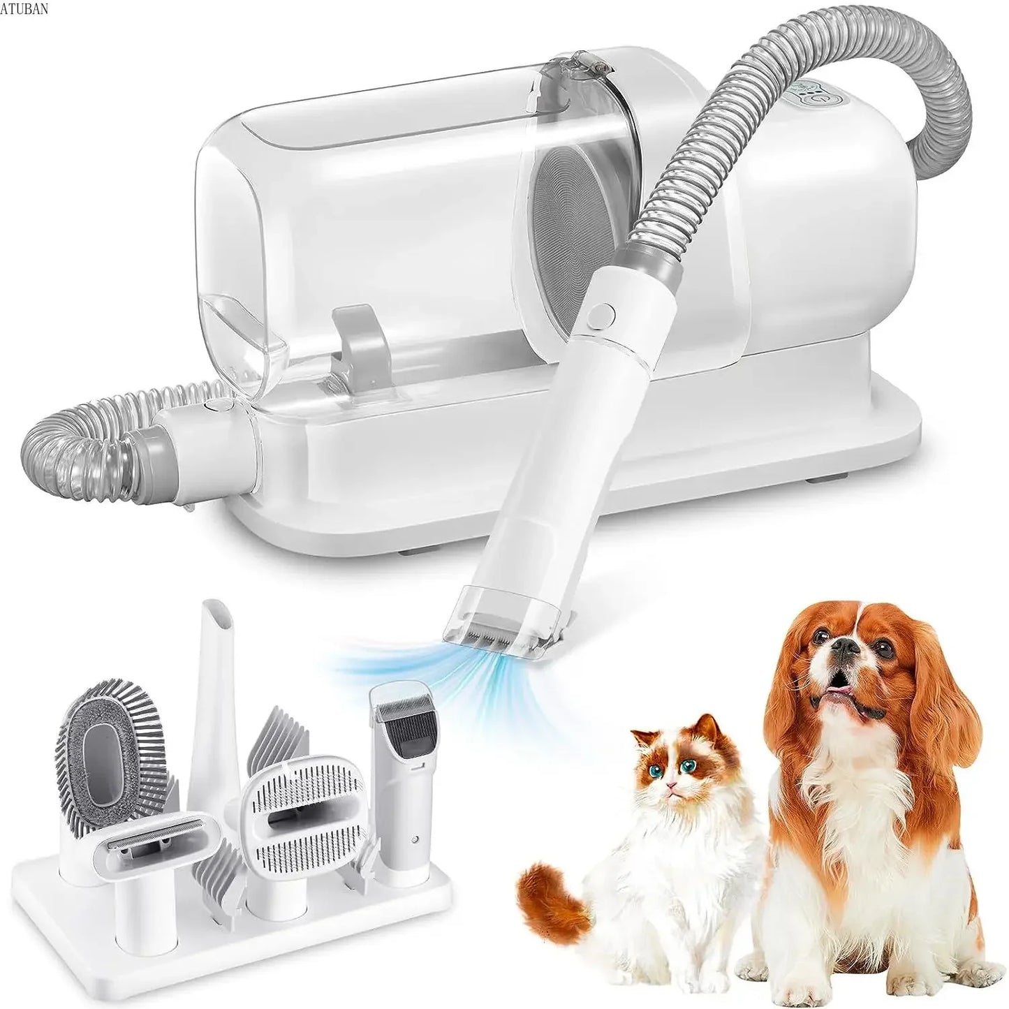 ATUBAN Dog Grooming Vacuum Kit – 2.3L Capacity, 5 Tools, Low Noise Pet Clipper