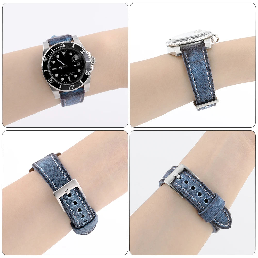 Retro Wet Wax Canvas Watch Band 18mm 19mm 20mm 21mm 22mm Gray Blue Brown Green Denim Strap Replacement Quick Release Watchbands - BeeTrendyShop.COM