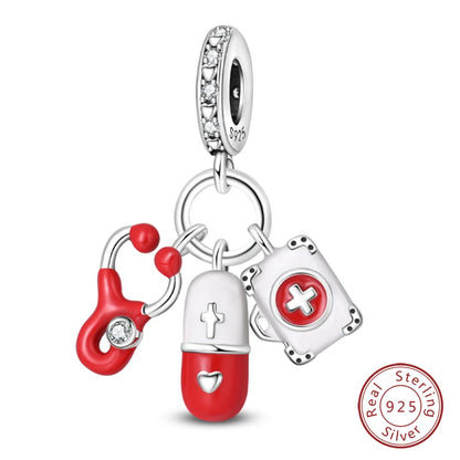 925 Sterling Silver Red Wine, Chili & Dumbbell Charm Bead – Fun DIY Jewelry