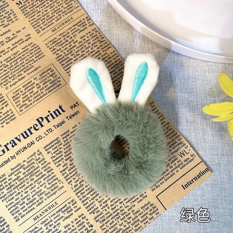 1PC 3D Plush Bunny Ear Hair Ties for Girls & Women