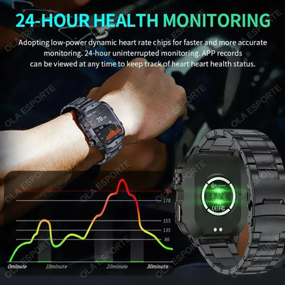 Military Smartwatch for Men – IP68 5ATM Waterproof, Outdoor Fitness Tracker, Health Monitor, Bluetooth