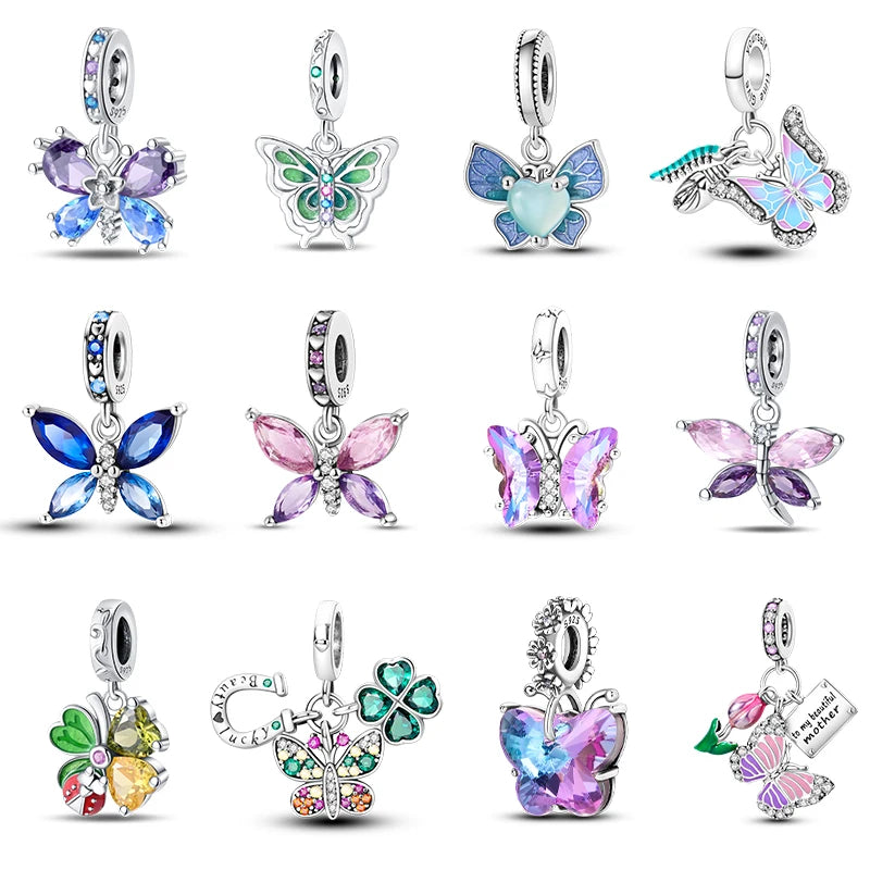 925 Silver Plating Colorful Butterfly Insect Animal Charms Beads Sparkling Zircon Fit Qikaola 925 Original Bracelets DIY Jewelry