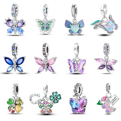 925 Sterling Silver Colorful Butterfly & Insect Zircon Charm Bead – DIY Jewelry