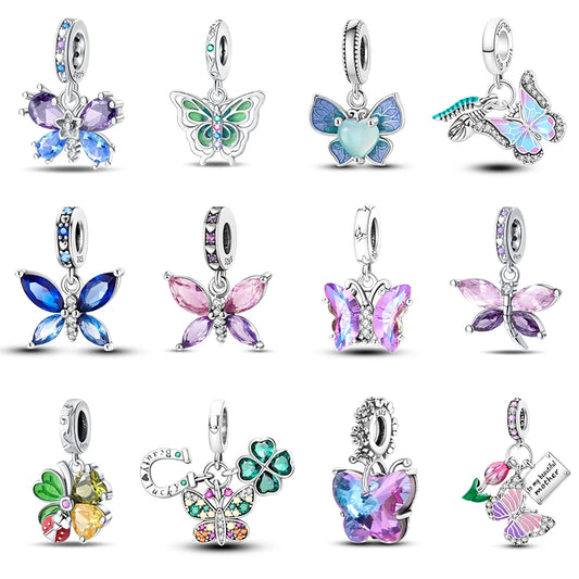 925 Silver Plating Colorful Butterfly Insect Animal Charms Beads Sparkling Zircon Fit Qikaola 925 Original Bracelets DIY Jewelry