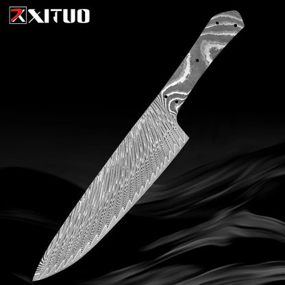 Japanese Damascus Chef Knife Blank – 8-Inch Full Tang Heat Treated DIY Knife Making Material