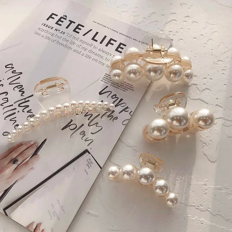 Korean Big Pearl Hair Claw Clip – Elegant Hairgrip Barrette for Women & Girls