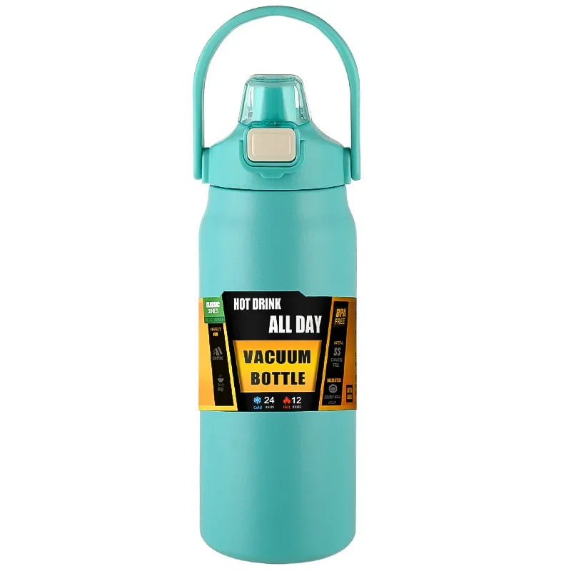 Portable Thermos with Straw – 304 Stainless Steel Hot & Cold Vacuum Flask