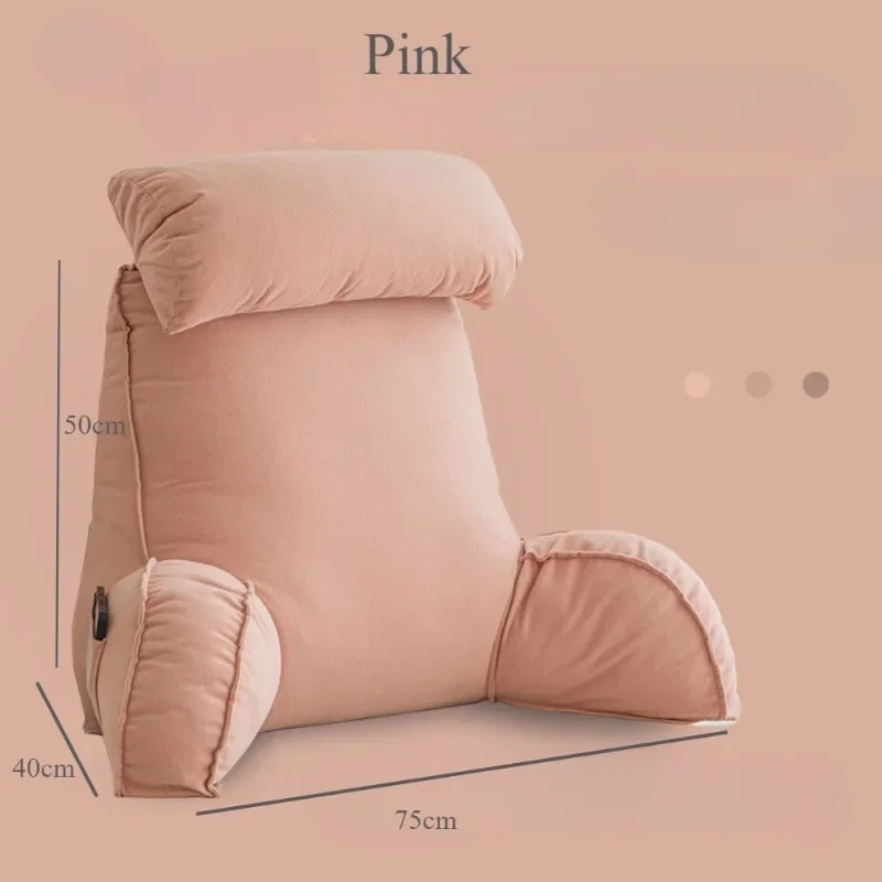 Headboard Backrest Pillow with Armrests 75x40x50cm – Washable Neck & Waist Protection Cushion for Bed & Sofa