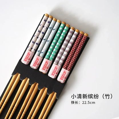 5-Pair Cute Multi-Color Bamboo Chopsticks Set – Non-Slip Household Wooden Tableware