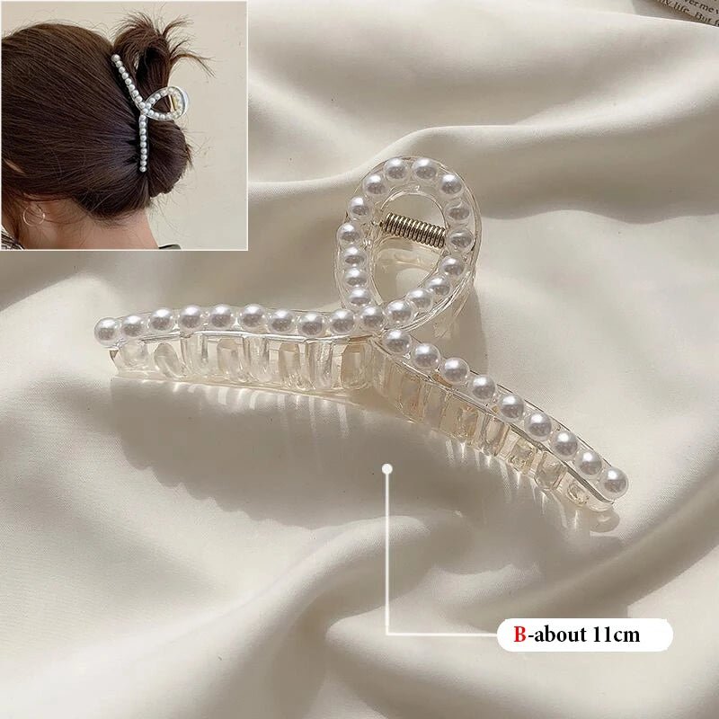 Korean Big Pearl Hair Claw Clip – Elegant Hairgrip Barrette for Women & Girls