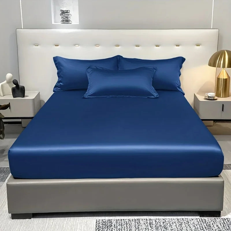 Modern Satin Ice Silk Solid Color Fitted Sheet – Smooth Bedroom Bedspread (Excluding Pillowcases)