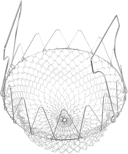 Telescopic Foldable Stainless Steel Deep Fry Basket – Wire Mesh French Fries Serving Basket