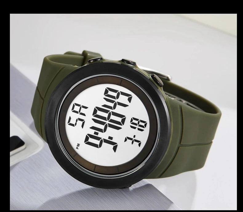 Men's Tactical Digital Watch – 50M Diving, Black LED Military, Alarm & Stopwatch