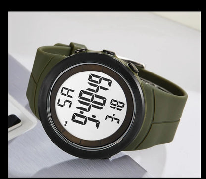 Men's Tactical Digital Watch – 50M Diving, Black LED Military, Alarm & Stopwatch