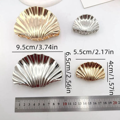 Metal Shell-Shape Hair Claw Clip – Irregular Texture Hairpin for Women & Girls