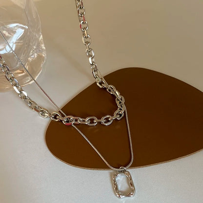 Square Double Link Layered Necklace Set – Punk Hip Hop Chain for Women