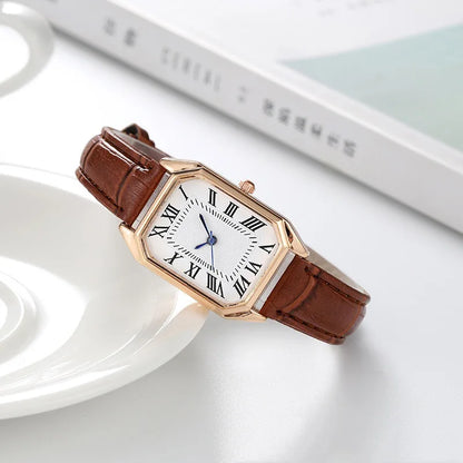 Retro Watches Classic Casual Quartz Dial Leather Strap Band Rectangle Clock Fashionable Wrist Watches for Women - BeeTrendyShop.COM