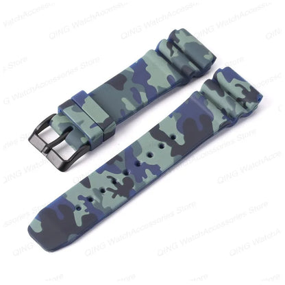 Camouflage-patterned watch strap on a white background