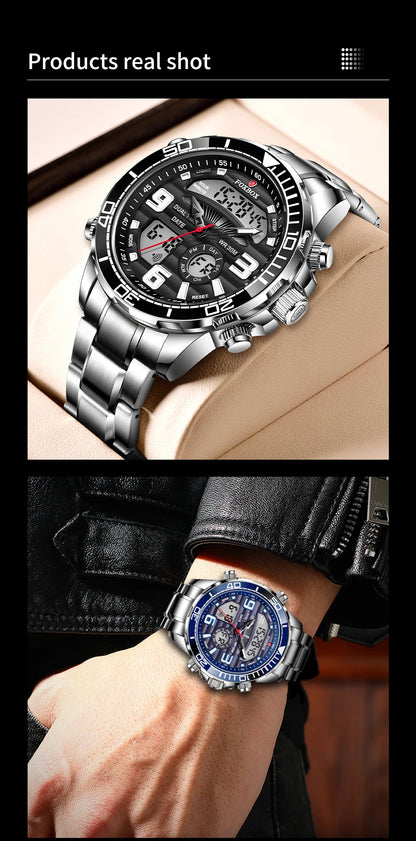 Luxury Digital Sport Watch for Men – All Steel Military, Waterproof Quartz with Box