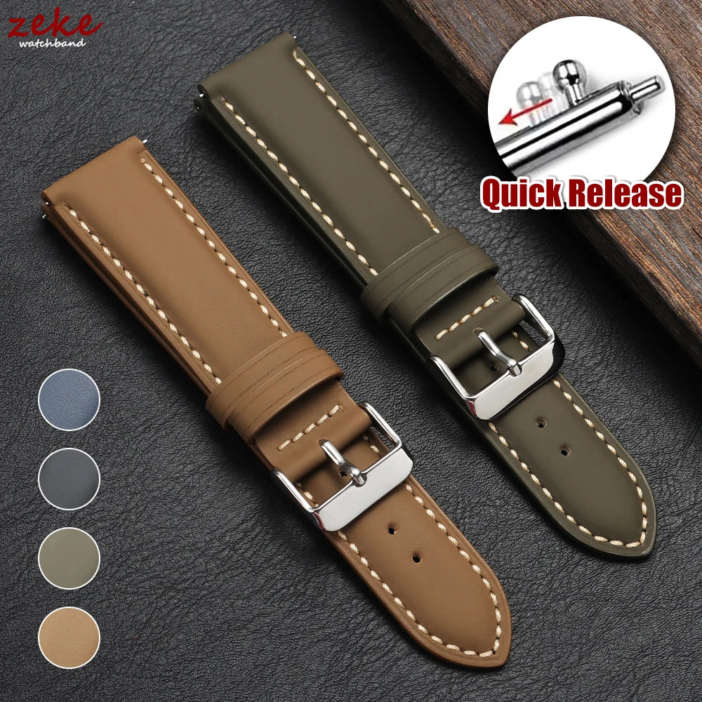Quick Release Watch Band for Men Women Watchband Retro Cowhide Watch Strap Replacement Belt 18mm 20mm 22mm Vintage Brown Straps - BeeTrendyShop.COM