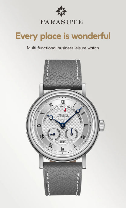 FARASUTE Men's Automatic Mechanical Watch – Flyback Seagull Movement, Sapphire Crystal