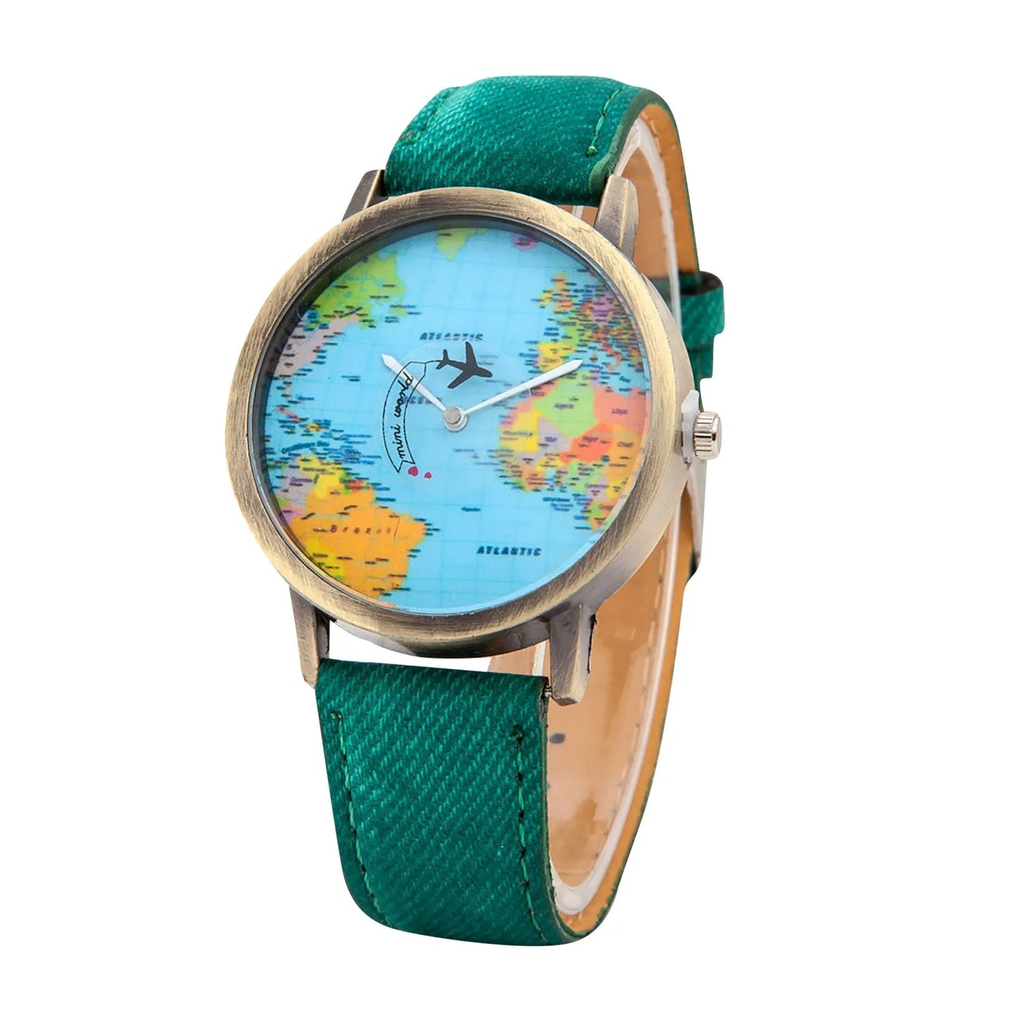 Fashion Global World Map Plane Denim Fabric Band Watch Casual Men Women Wristwatches Quartz Watch Gift Horloges Relógio - BeeTrendyShop.COM