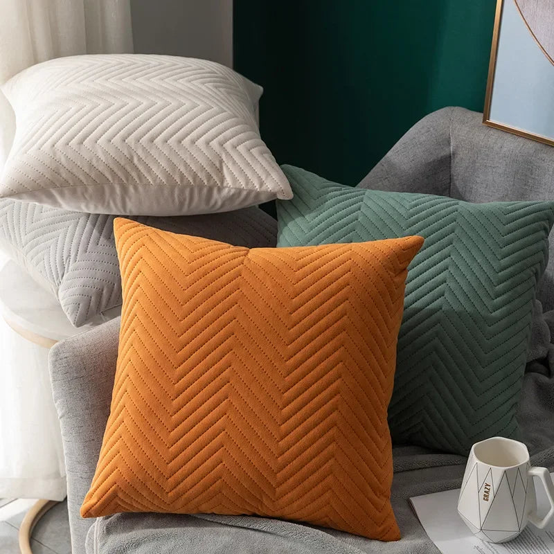 Velvet Plaid Cushion Cover 45x45cm – Embroidered Sofa & Bed Pillowcase