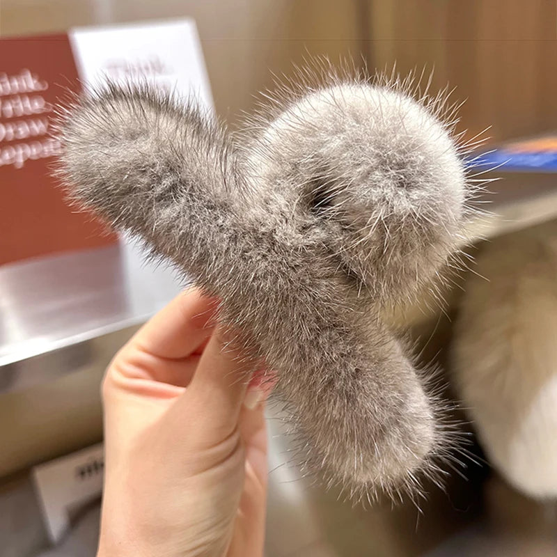 Faux Fur Ponytail Hair Claw Clip – Fluffy Shark Clip for Women & Girls