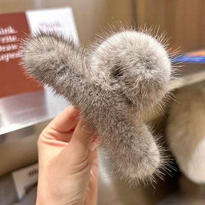 Faux Fur Ponytail Hair Claw Clip – Fluffy Shark Clip for Women & Girls