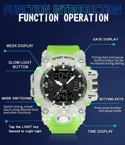 SANDA 6126 Digital Watch – Dual Display, Waterproof Military Sport, Alarm & Stopwatch