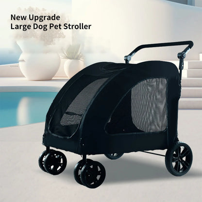 Black large dog pet stroller with transparent sides on a light background