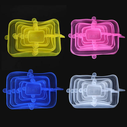 6-Piece Square Silicone Stretch Lids – Reusable Food Packaging Elastic Bowl Covers